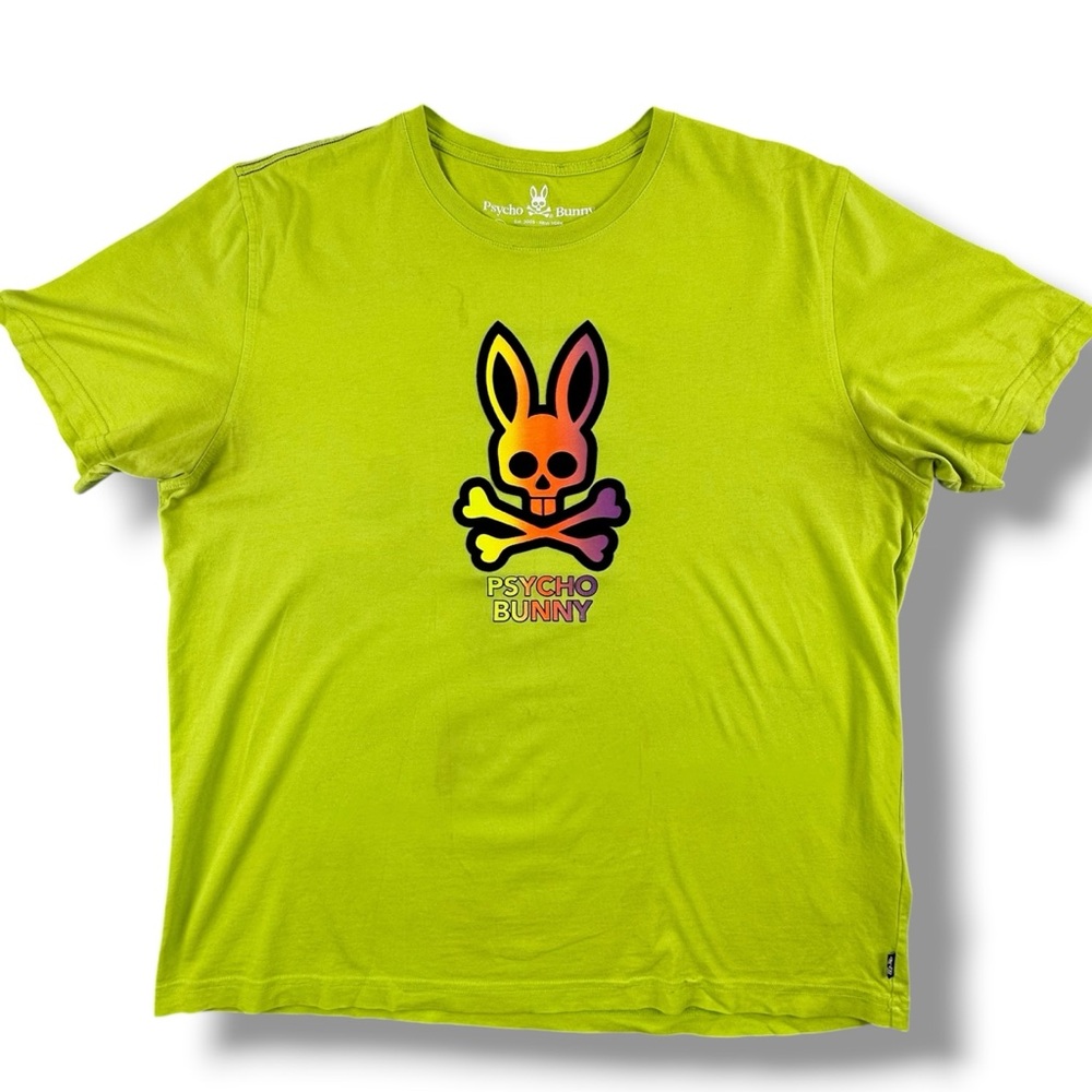 Psycho Bunny Fluorescent Neon Green Pima Cotton Graphic Tee Size 7 (US XXL)